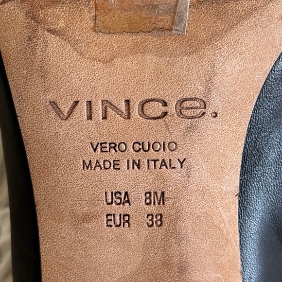 Vince Black Leather Square Block Heel Low Ankle Booties Size 8 - Picture 7 of 9